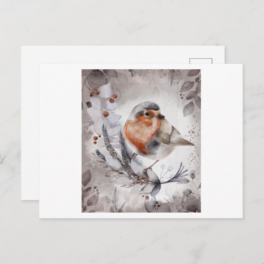 Waterverf schilderij van een Robin Bird met een bl Briefkaart (Voorkant / Achterkant)