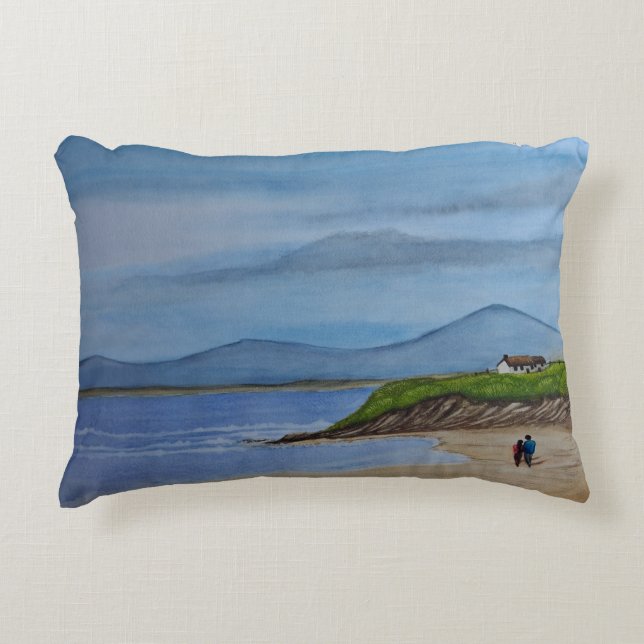 Waterverf schilderij van een romantische dag op he accent kussen (Voorkant)