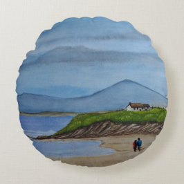 Waterverf schilderij van een romantische dag op he rond kussen