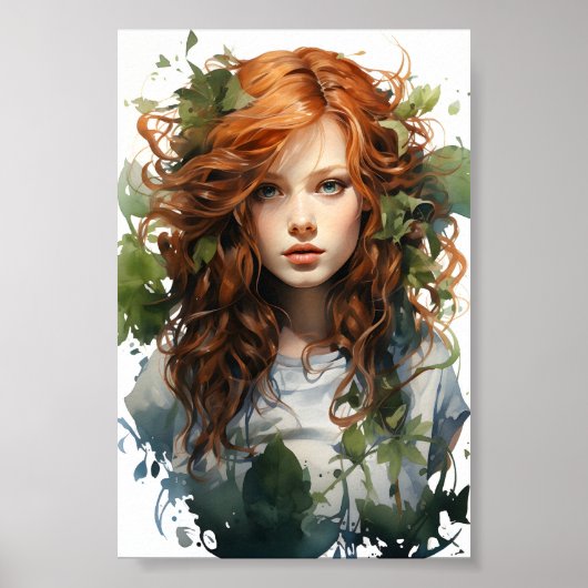 Waterverf schilderij van een roodharig meisje poster (Voorkant)