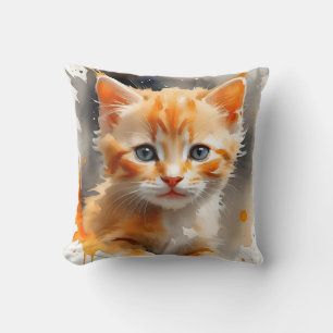 Waterverf schilderij van een schattige oranje kat kussen