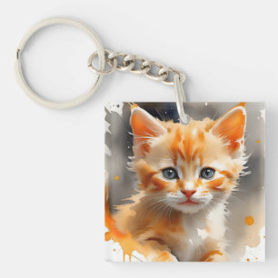 Waterverf schilderij van een schattige oranje kat sleutelhanger