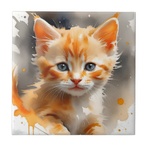 Waterverf schilderij van een schattige oranje kat tegeltje