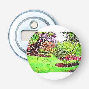 Waterverf schilderij van een weelderige lentetuin button flesopener