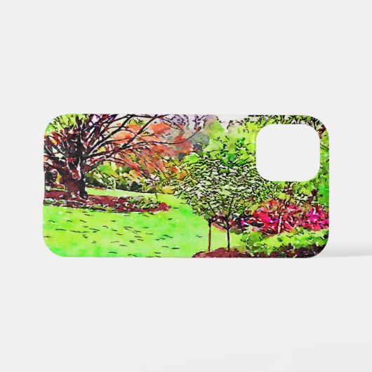 Waterverf schilderij van een weelderige lentetuin iPhone hoesje (Achterkant horizontaal)