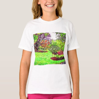 Waterverf schilderij van een weelderige lentetuin t-shirt