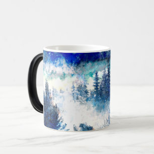 Waterverf schilderij van een winterbos magische mok