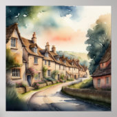 Waterverf Schilderij van Engelse Cotswolds Poster (Voorkant)