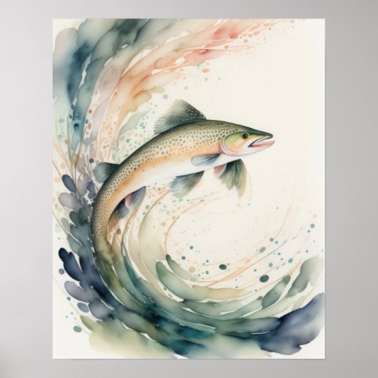 Waterverf Schilderij van Fish Splash II Poster (Voorkant)