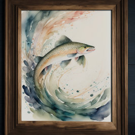 Waterverf Schilderij van Fish Splash II Poster