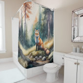 Waterverf Schilderij van Fox in Vorst Douchegordijn (In situ)