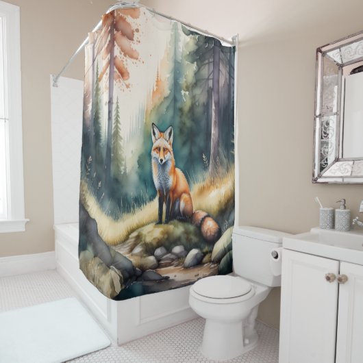 Waterverf Schilderij van Fox in Vorst Douchegordijn (In situ)