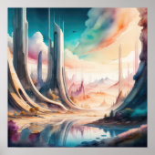 Waterverf Schilderij van Futuristische Stad Poster (Voorkant)