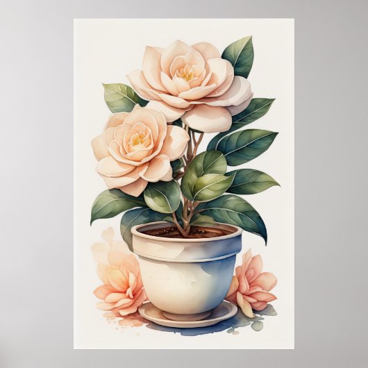 Waterverf Schilderij van Gardenia in Pot Poster (Voorkant)