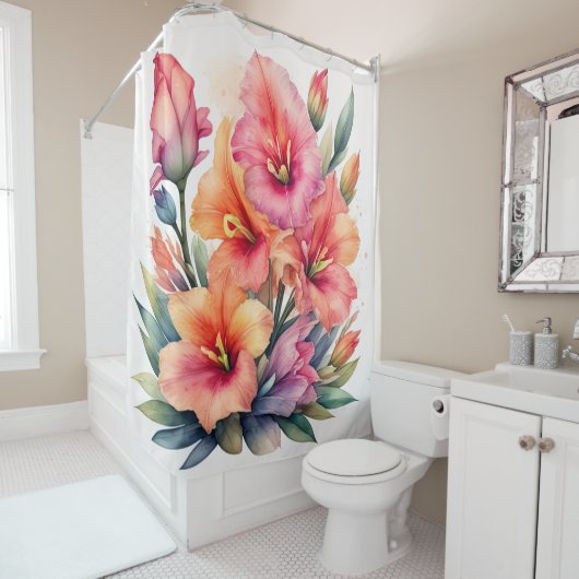 Waterverf Schilderij van Gladiolas Douchegordijn (In situ)