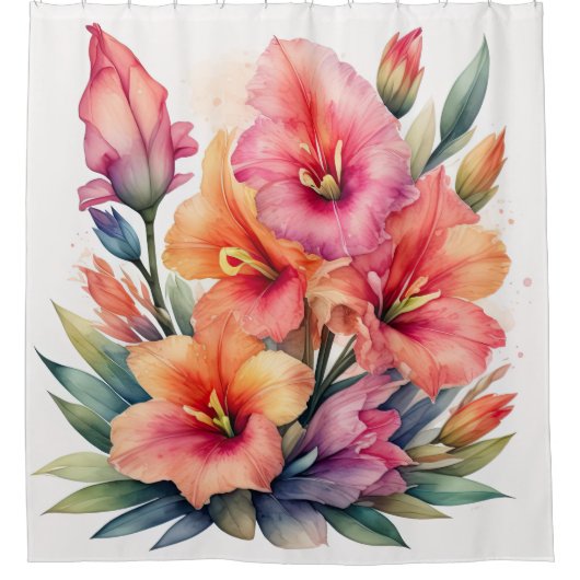 Waterverf Schilderij van Gladiolas Douchegordijn (Voorkant)