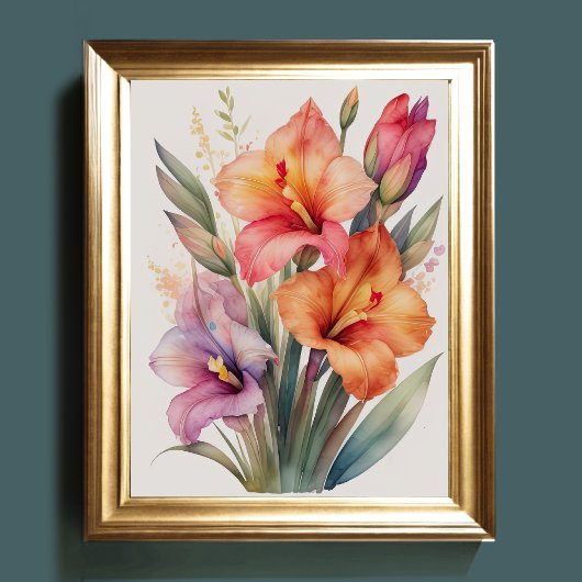 Waterverf Schilderij van Gladiolas II Poster