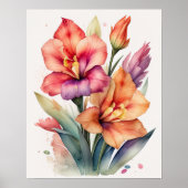 Waterverf Schilderij van Gladiolas III Poster (Voorkant)