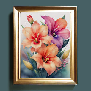 Waterverf Schilderij van Gladiolas IV Poster