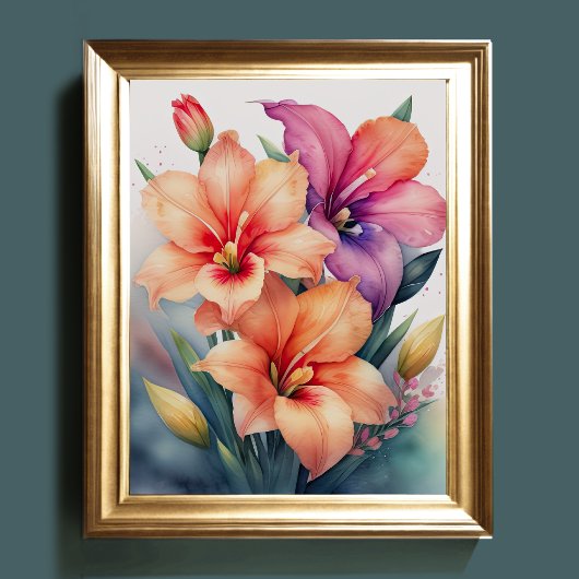 Waterverf Schilderij van Gladiolas IV Poster