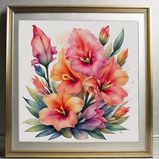 Waterverf Schilderij van Gladiolas IX Poster