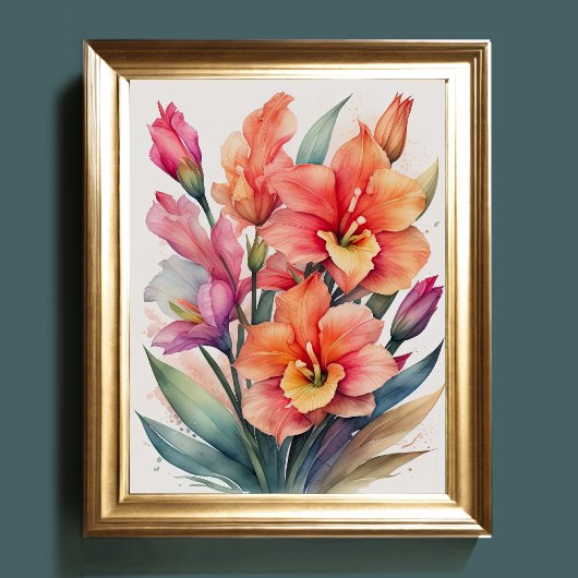 Waterverf Schilderij van Gladiolas Poster