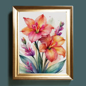 Waterverf Schilderij van Gladiolas V Poster