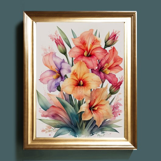 Waterverf Schilderij van Gladiolas VI Poster