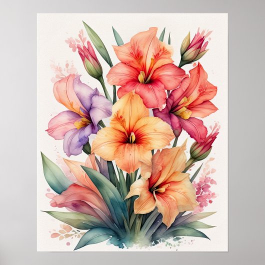 Waterverf Schilderij van Gladiolas VI Poster (Voorkant)