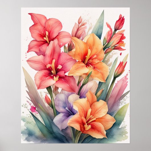 Waterverf Schilderij van Gladiolas VII Poster (Voorkant)