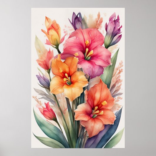 Waterverf Schilderij van Gladiolas VIII Poster (Voorkant)