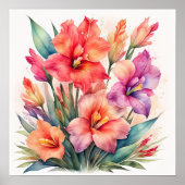 Waterverf Schilderij van Gladiolas X Poster (Voorkant)
