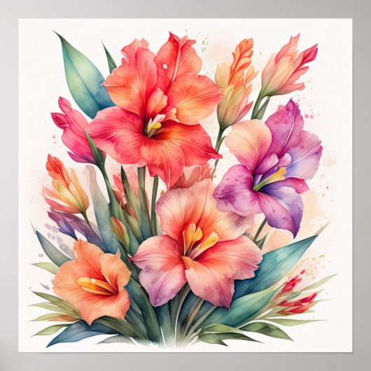 Waterverf Schilderij van Gladiolas X Poster (Voorkant)