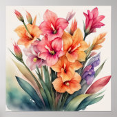 Waterverf Schilderij van Gladiolas XI Poster (Voorkant)