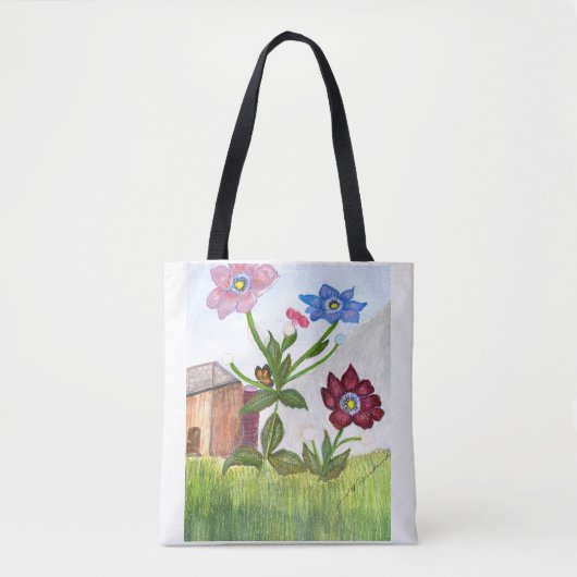Waterverf schilderij van gras en bloemen op de Can Tote Bag (Voorkant)