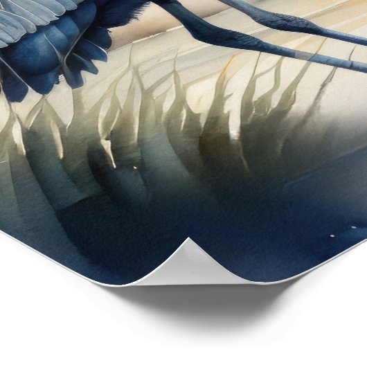 Waterverf Schilderij van Grote Blauwe Heron 1:1 Poster (Hoek)