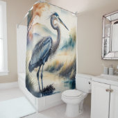 Waterverf Schilderij van Grote Blauwe Heron Douchegordijn (In situ)