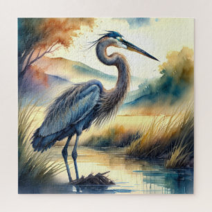 Waterverf Schilderij van Grote Blauwe Heron Legpuzzel