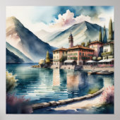 Waterverf Schilderij van het Comomeer Poster (Voorkant)