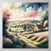 Waterverf Schilderij van het Engelse platteland Poster (Voorkant)