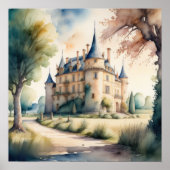 Waterverf schilderij van het Franse Chateau III Poster (Voorkant)