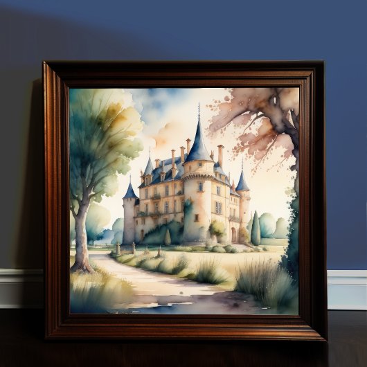 Waterverf schilderij van het Franse Chateau III Poster
