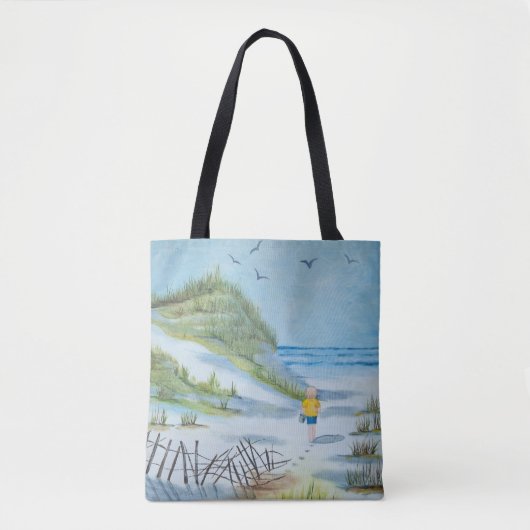 waterverf schilderij van het kind op het strand tote bag (Voorkant)