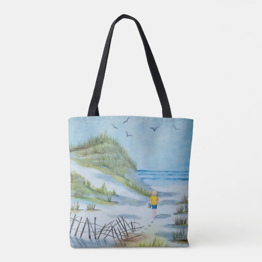 waterverf schilderij van het kind op het strand tote bag (Achterkant)