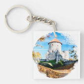 Waterverf schilderij van het middeleeuws kasteel i sleutelhanger (voorkant)