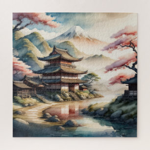 Waterverf Schilderij van het oude Japanse dorp Legpuzzel