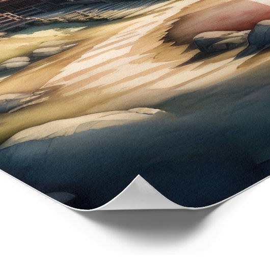 Waterverf Schilderij van het oude Japanse dorp Poster (Hoek)