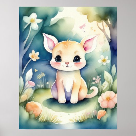 Waterverf Schilderij van Kawaii Chibi Creature III Poster (Voorkant)