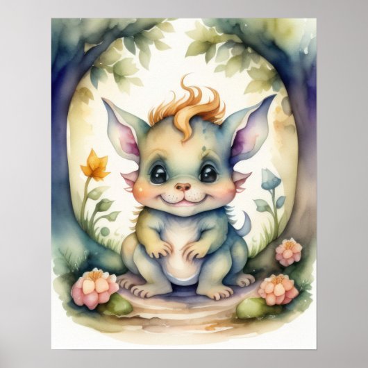 Waterverf Schilderij van Kawaii Chibi Creature Poster (Voorkant)