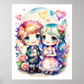Waterverf Schilderij van Kawaii Chibi Mannelijk Vr Poster (Voorkant)